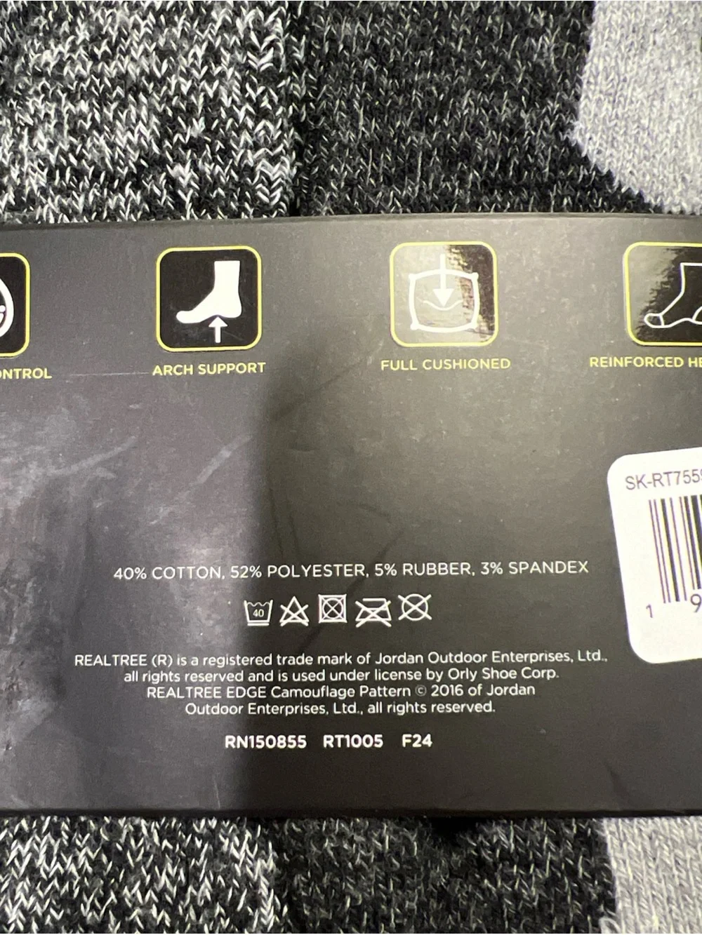 Realtree Black and Gray Men's Cushioned Crew Socks 8 pair 6-12